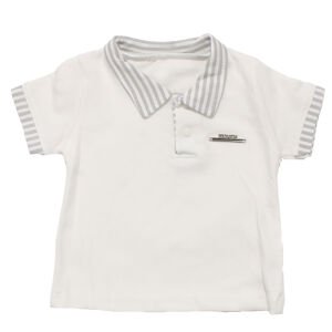 Erkek Bebek Beyaz Gri Çizgili Yakalı Şortlu 2'li Takım