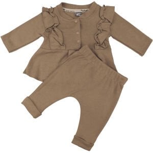 Kız Bebek Kahve Fiyonklu Fırfırlı 2'li Takım