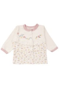 Kız Bebek Ekru Pudra Çiçek Nakışlı Fırfırlı 5 Parça Hastane Çıkış Seti