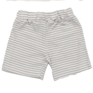 Erkek Bebek Beyaz Gri Çizgili Yakalı Şortlu 2'li Takım