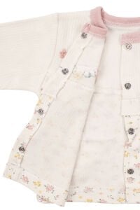 Kız Bebek Ekru Pudra Çiçek Nakışlı Fırfırlı 5 Parça Hastane Çıkış Seti