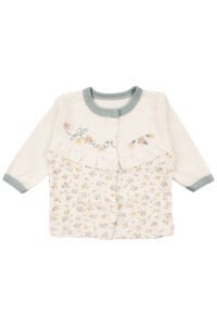 Kız Bebek Ekru Yeşil Çiçek Nakışlı Fırfırlı 5 Parça Hastane Çıkış Seti