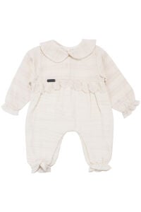 Kız Bebek Ekru Bebe Yakalı Dantelli Müslin Tulum 0-3 Ay