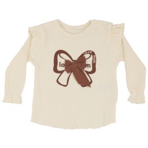 Kız Bebek Ekru Kahve Fiyonklu Fitillli 2'li Takım
