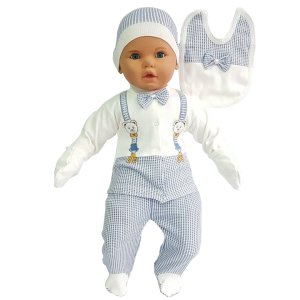 Ayıcık Askılı Papyonlu Mavi 5 li Erkek Bebek Hastane Çıkış Seti