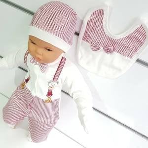 Ayıcık Askılı Papyonlu Kırmızı 5 li Erkek Bebek Hastane Çıkış Seti