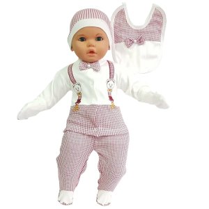 Ayıcık Askılı Papyonlu Kırmızı 5 li Erkek Bebek Hastane Çıkış Seti