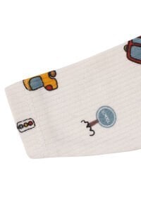 Erkek Bebek Bej Otobüs Desenli Manşetli Çıtçıtlı Tulum
