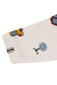 Erkek Bebek Bej Otobüs Desenli Manşetli Çıtçıtlı Tulum