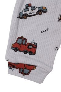 Erkek Bebek Gri Otobüs Desenli Manşetli Çıtçıtlı Tulum