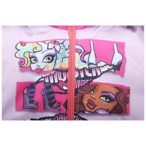 Kız Çocuk Pembe Monster Baskılı Cepli Fermuarlı Şişme Mont
