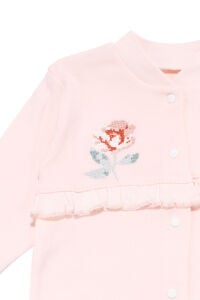 Kız Bebek Ekru Somon Gül Nakışlı Kanaviçe Çıtçıtlı Patikli Tulum