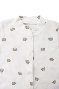 Unisex Ekru Kahve Ayılı Desenli Fitilli Manşetli Tulum