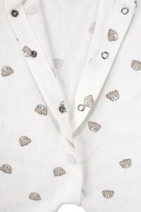 Unisex Ekru Kahve Ayılı Desenli Fitilli Manşetli Tulum