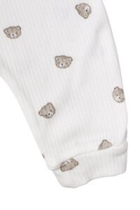 Unisex Ekru Kahve Ayılı Desenli Fitilli Manşetli Tulum