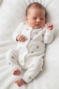 Unisex Ekru Kahve Ayılı Desenli Fitilli Manşetli Tulum