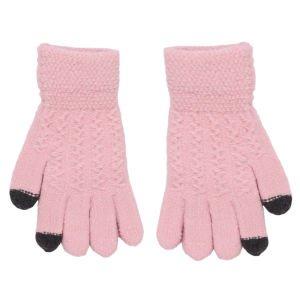 Kız Çocuk Pembe Gri Parmaklı Triko Eldiven 4-8 Yaş