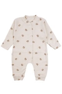 Unisex Ekru Bej Ayılı Desenli Fitilli Manşetli Tulum