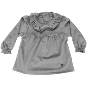 Kız Bebek Gri Fırfırlı Kadife 2'li Takım