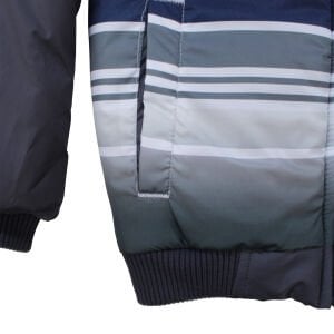 Erkek Çocuk Gri Renkli Çizgili Kapşonlu Şişme Mont