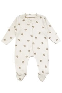 Unisex Bej Kahve Ayılı Desenli Fitilli Patikli Tulum