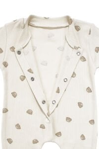 Unisex Bej Kahve Ayılı Desenli Fitilli Patikli Tulum