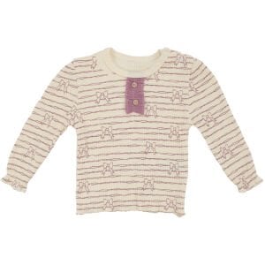 Kız Bebek Ekru Mor Fiyonklu Desenli 2'li Takım