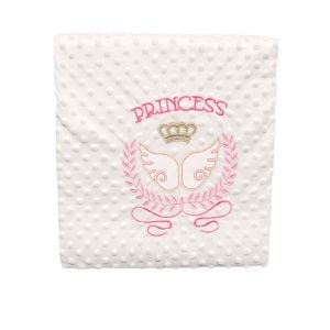 Kız Bebek Ekru Pembe Princess Nakışlı Nohut Battaniye 80x90