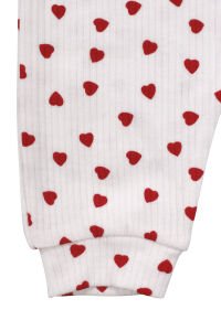 Kız Bebek Ekru Kırmızı Kalp Desneli Fitilli Manşetli Tulum