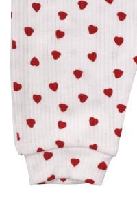Kız Bebek Ekru Kırmızı Kalp Desneli Fitilli Manşetli Tulum