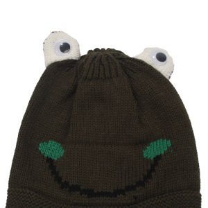 Erkek Çocuk Haki Kurbağa Oynar Gözlü Triko Bere 1-4 Yaş