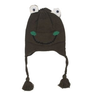 Erkek Çocuk Haki Kurbağa Oynar Gözlü Triko Bere 1-4 Yaş