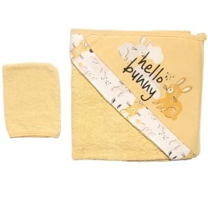 Unisex Sarı Hello Bunny Baskılı Havlu Lif Set