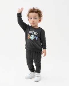 Erkek Bebek Antrasit Gri Happy Boy Yazılı 2'li Takım