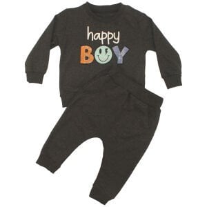 Erkek Bebek Antrasit Gri Happy Boy Yazılı 2'li Takım