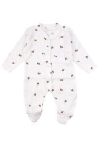 Kız Bebek Ekru Pembe Gül Desenli Fitilli Patikli Tulum