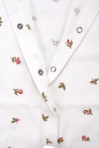 Kız Bebek Ekru Pembe Gül Desenli Fitilli Patikli Tulum