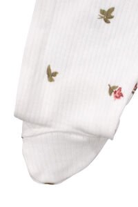 Kız Bebek Ekru Pembe Gül Desenli Fitilli Patikli Tulum