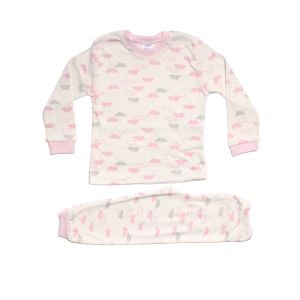 Kız Çocuk Ekru Pembe Bulut Desenli 2'li Pijama Takımı