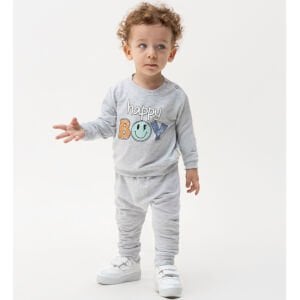 Erkek Bebek Gri Happy Boy Yazılı 2'li Takım