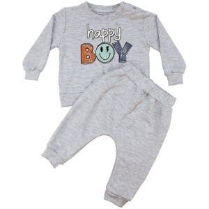 Erkek Bebek Gri Happy Boy Yazılı 2'li Takım