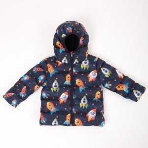 Erkek Çocuk Laci Turuncu Uzay Gemi Desenli Şişme Mont