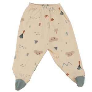 Erkek Bebek Mavi Ekru Fil Nakışlı Çıtçıtlı Pijama Takımı 0-3 Ay