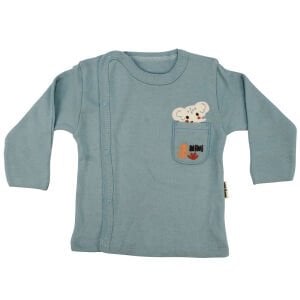 Erkek Bebek Mavi Ekru Fil Nakışlı Çıtçıtlı Pijama Takımı 0-3 Ay