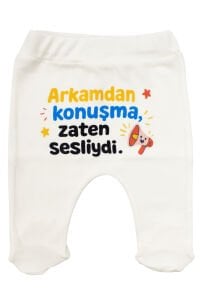 Unisex Ekru Arkamdan Konuşma Zaten Sesliydi Baskılı Patikli Tek Alt