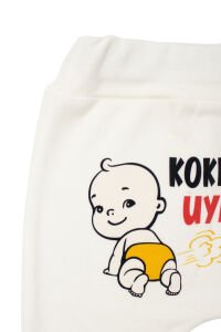 Unisex Ekru Koklama Uyardım Baskılı Manşetli Tek Alt