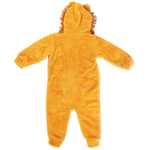Unisex Polar Sarı Kapşonlu Aslanlı Peluş Welsoft Tulum
