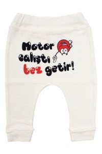 Unisex Ekru Motor Çalıştı Bez Getir Baskılı Manşetli Tek Alt