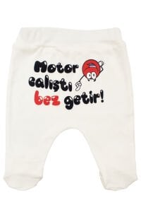 Unisex Ekru Motor Çalıştı Bez Getir Baskılı Patikli Tek Alt