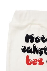 Unisex Ekru Motor Çalıştı Bez Getir Baskılı Patikli Tek Alt